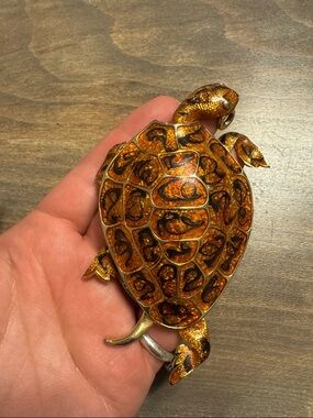 Large Turtle Pendant Necklace Charm in Shimmering Amber